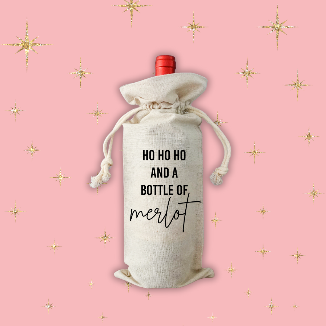 Flaschentasche „Ho Ho Ho und eine Flasche Merlot“ – Witzige Weihnachts-Weinverpackung