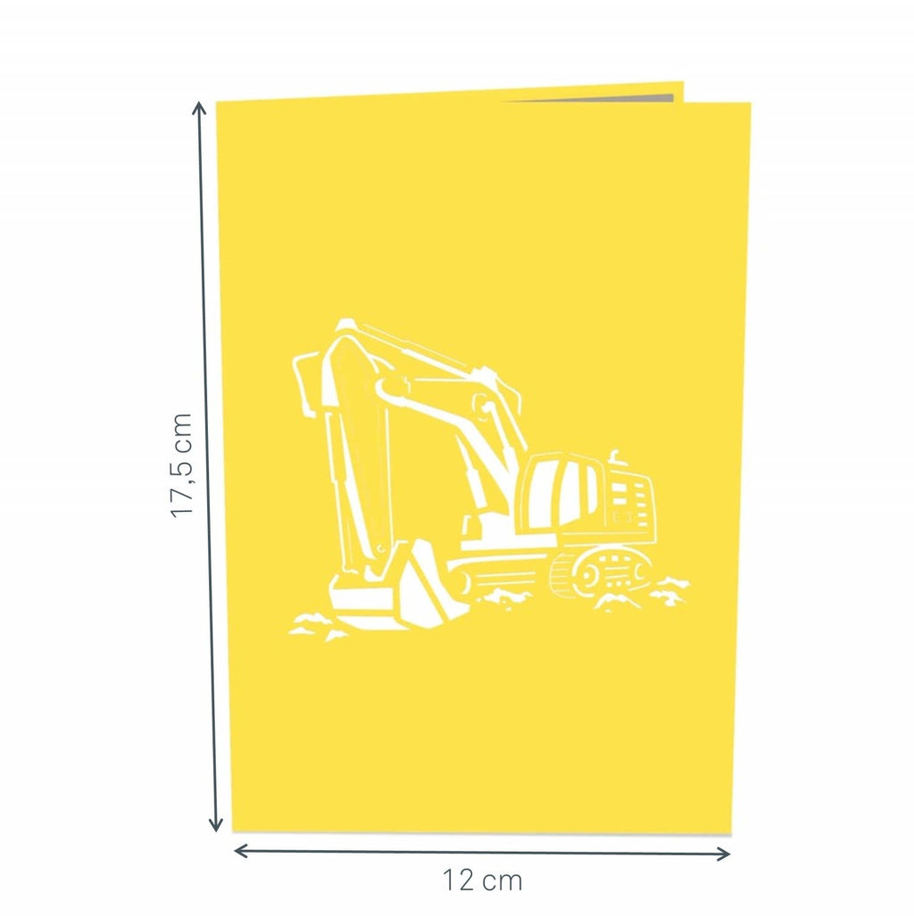 Bagger Pop-Up Karte – 3D Geburtstagskarte 15x20 cm für Kinder & Baggerfans