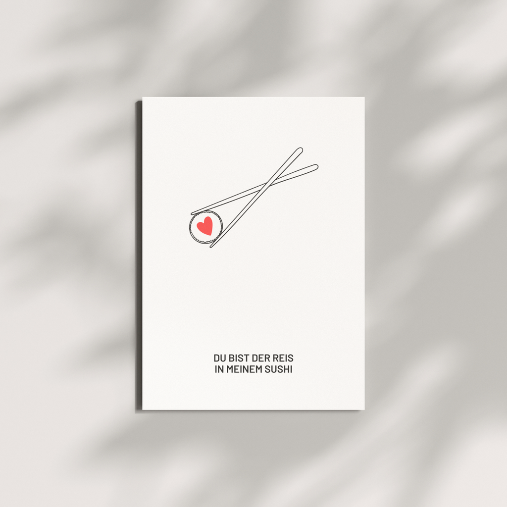 Postkarte „Reis in meinem Sushi“ – Witzige Liebesgrußkarte für Sushi-Fans