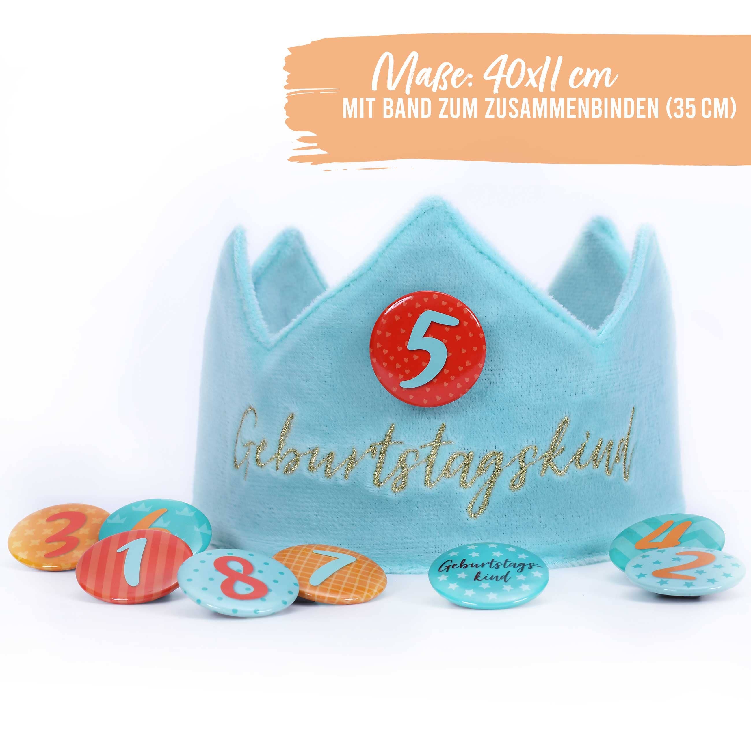 Geburtstagskrone Samt - Türkis - Set 3