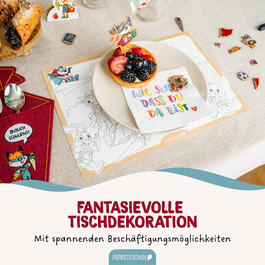 Ausmal-Platzsets Superhelden Tiere – 12 Bögen zum Ausmalen, Set 02