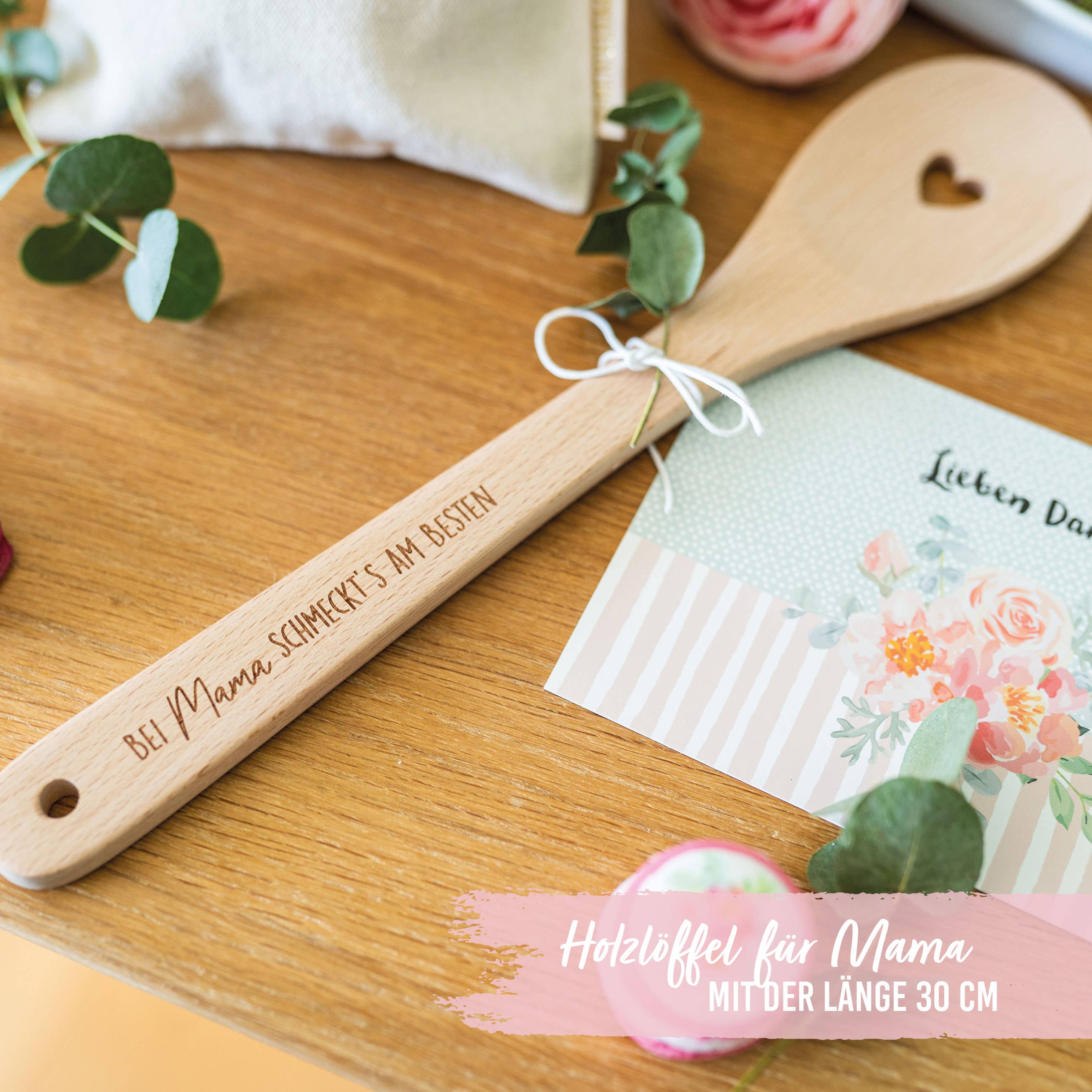 Kochlöffel aus Holz - Buche - mit Gravur Mutter Set 01