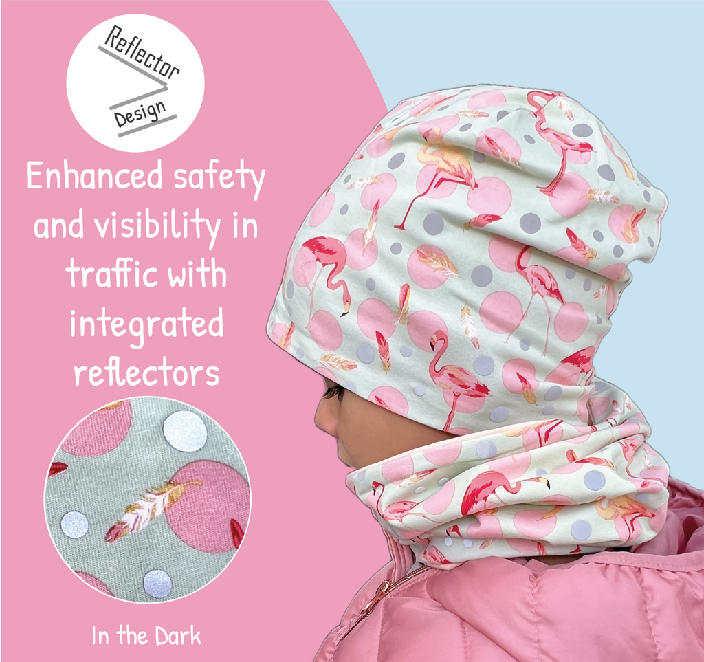 360° Reflektor Beanie & Loop - Flamingo  - Vlies innen