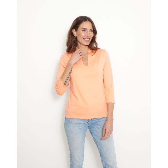 Shirt mit 3/4 Arm und Kelchkragen, Papaya