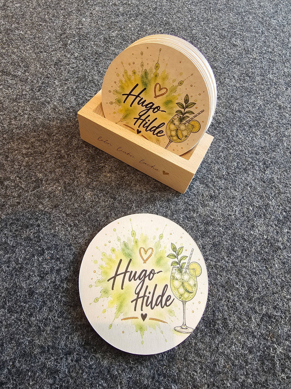 Bierdeckel Hugo Hilde – rund Ø107mm mit Hugo Cocktail Motiv