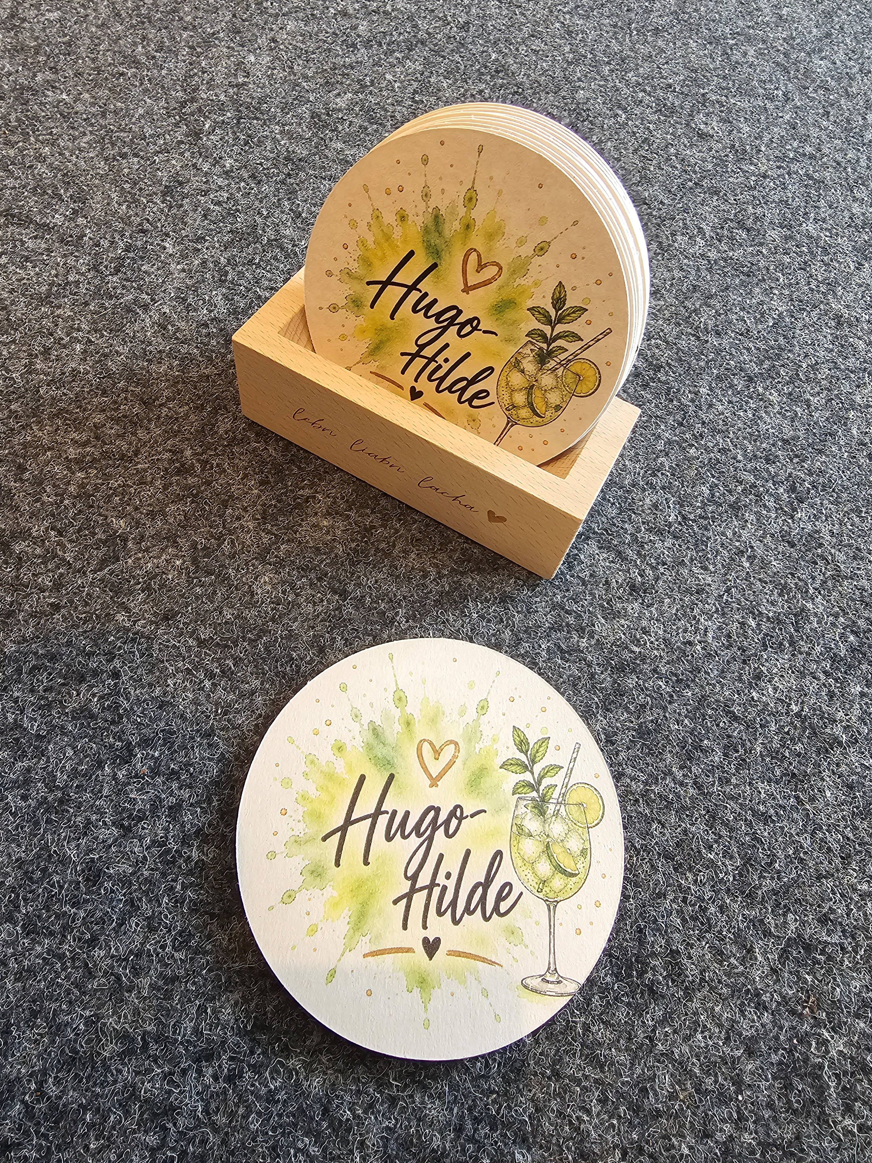 Bierdeckel Hugo Hilde – rund Ø107mm mit Hugo Cocktail Motiv