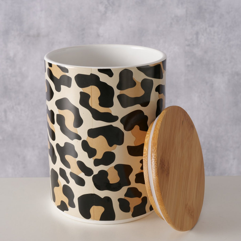 Vorratsdose Leony – Bambus & Steingut mit Leoparden-Print | Boltze