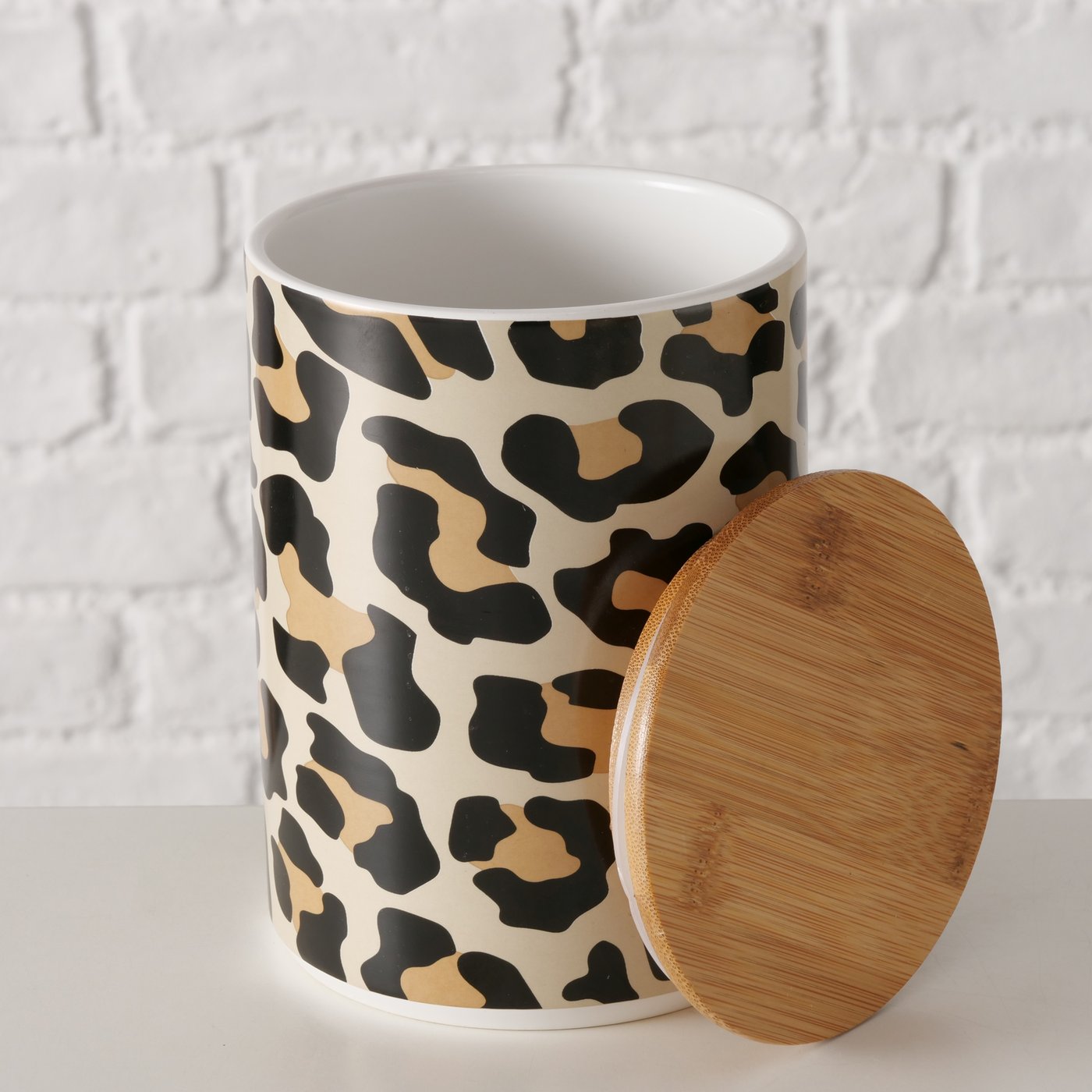 Vorratsdose Leony – Bambus & Steingut mit Leoparden-Print | Boltze
