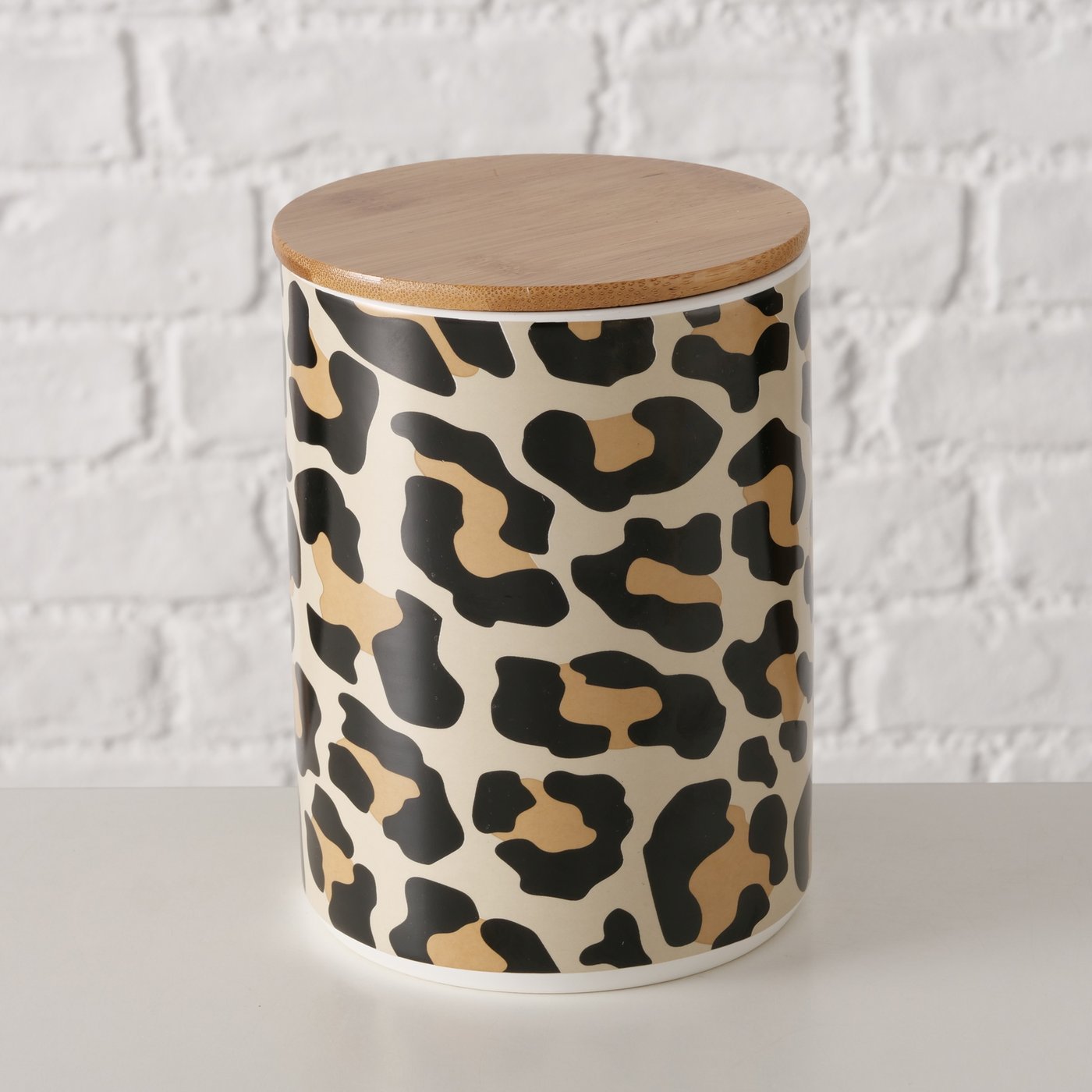Vorratsdose Leony – Bambus & Steingut mit Leoparden-Print | Boltze