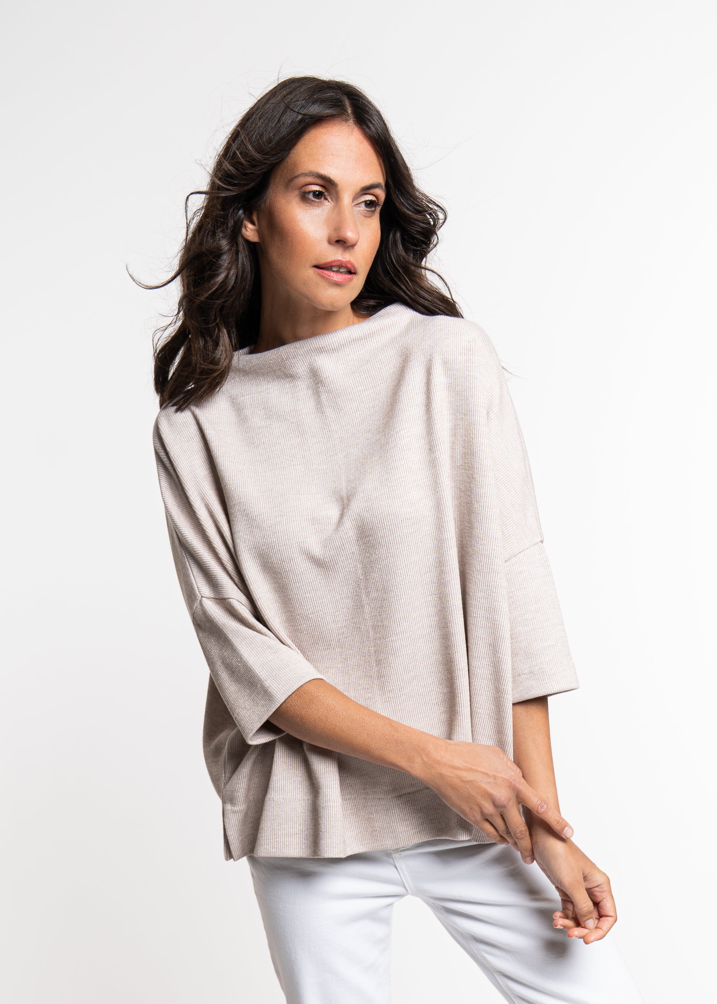 Sweater oversized mit Halbarm, Stein