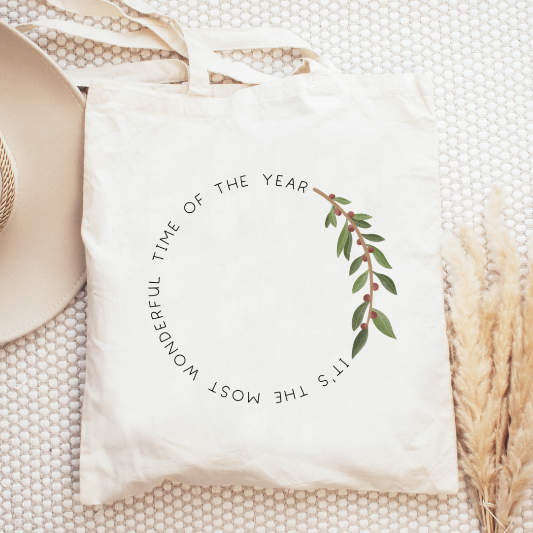 Stofftasche Weihnachten Kranz "Most wonderful time" Tote Bag