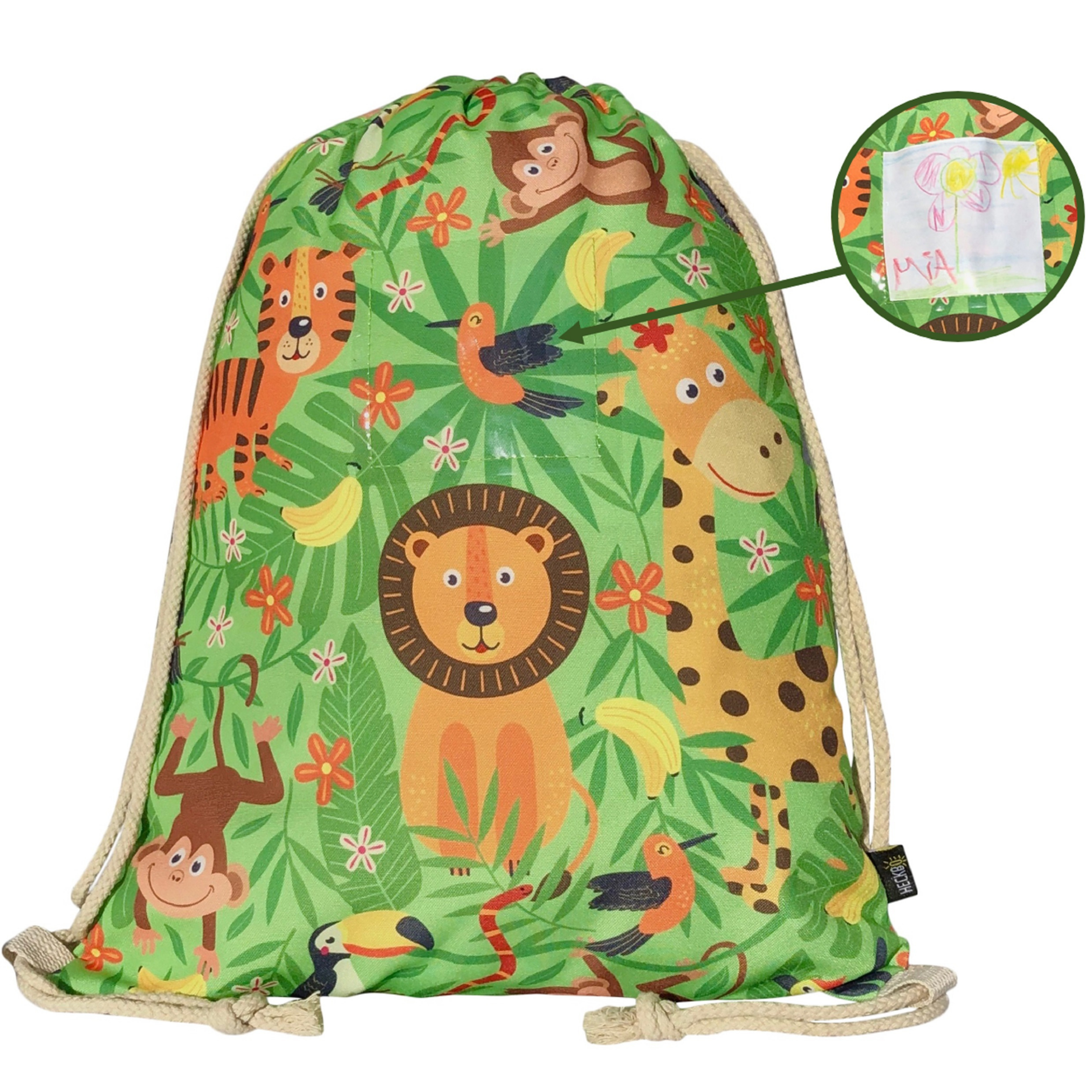 Turnbeutel Dschungel mit Sichtfenster – Kinder Sportbeutel 40x32 cm von HECKBO