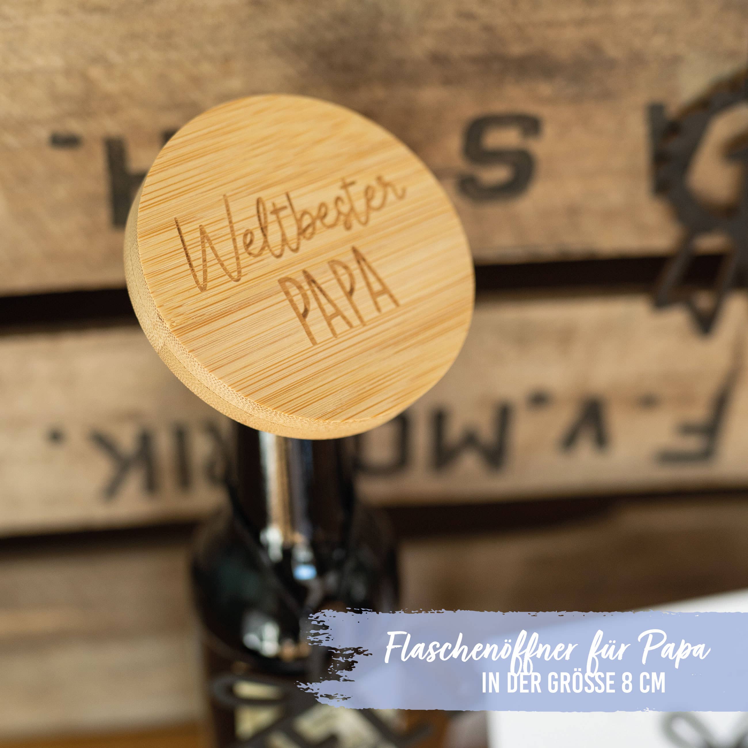 Flaschenöffner aus Holz - Bambus - mit Gravur Papa Set 01
