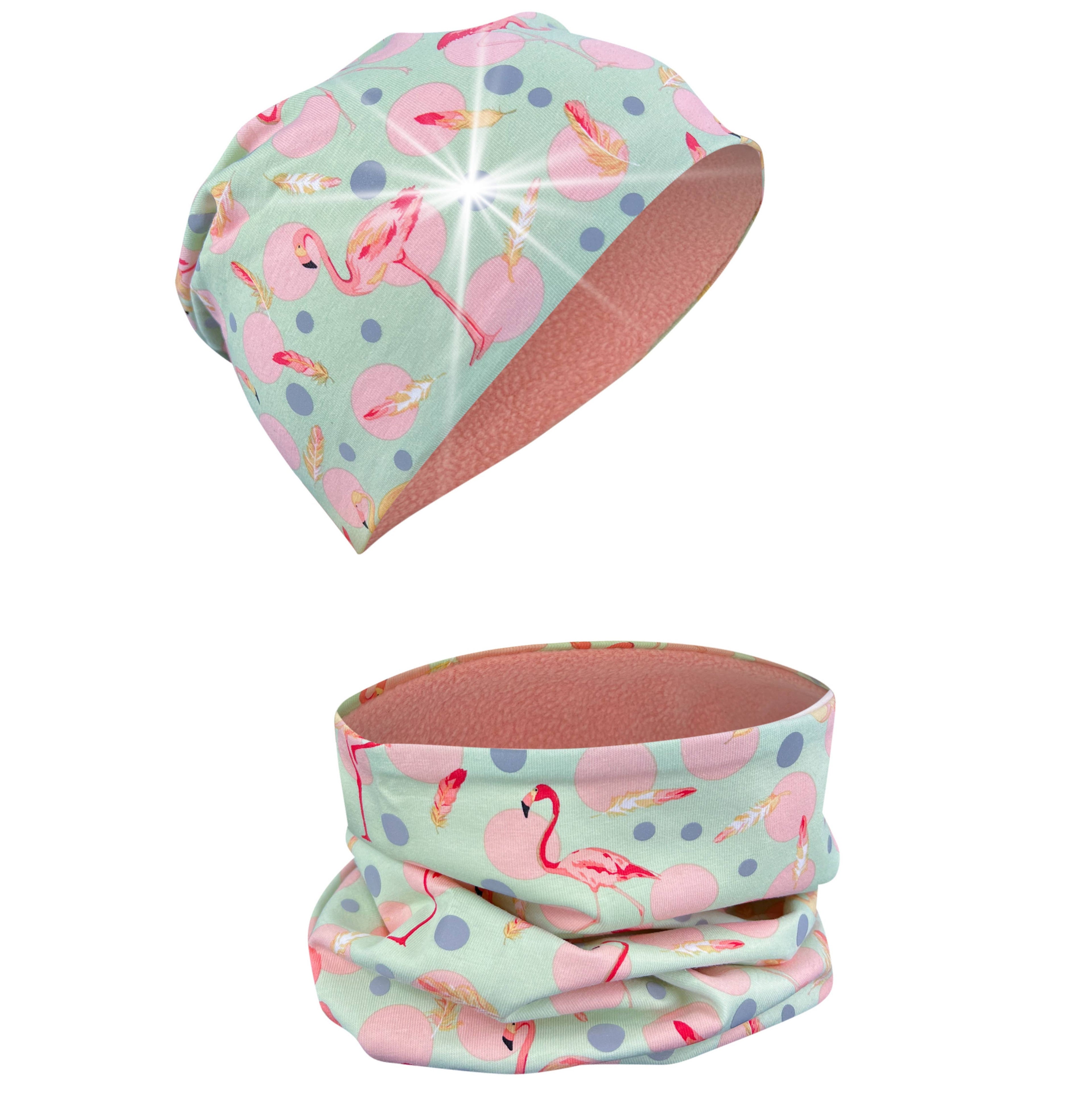 360° Reflektor Beanie & Loop - Flamingo  - Vlies innen