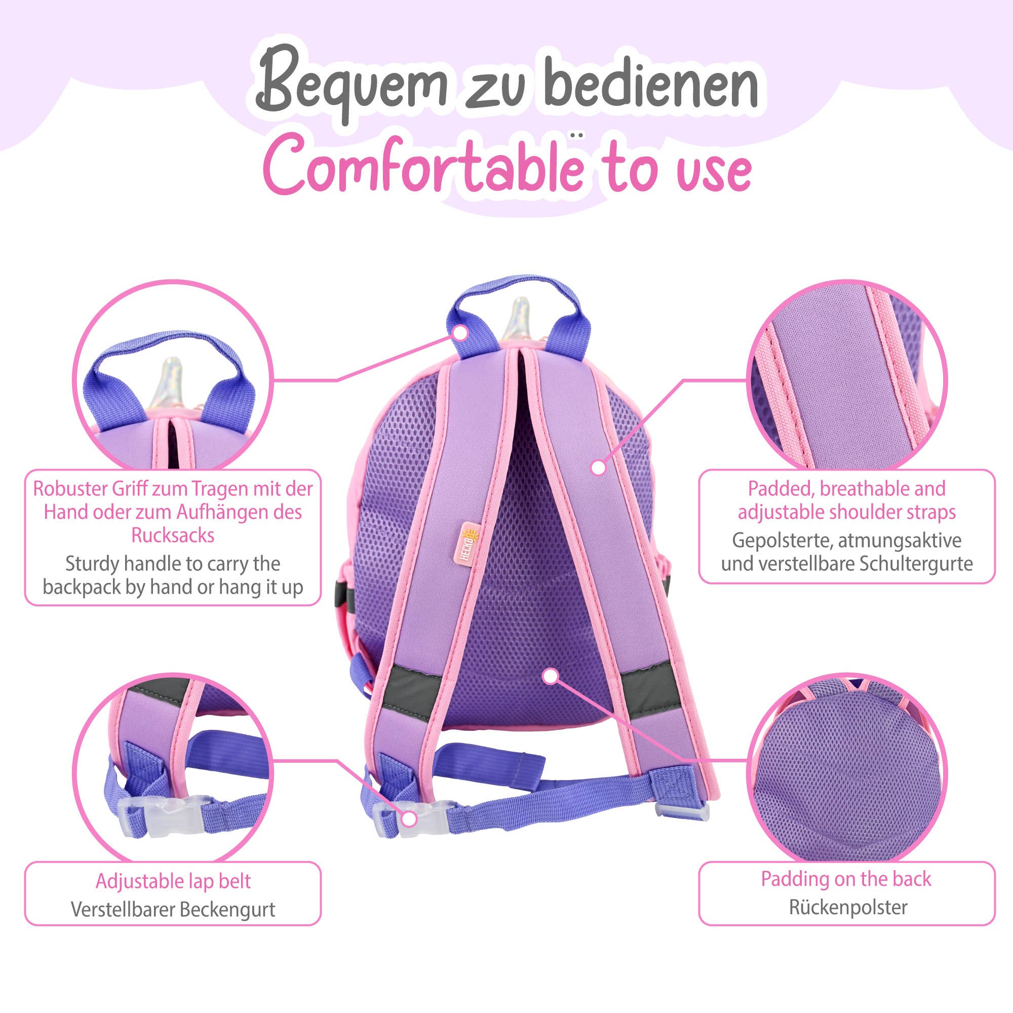 Kinder Rucksack Einhorn mit Sichtfenster – Magischer Schulrucksack 30x23x15 cm von HECKBO