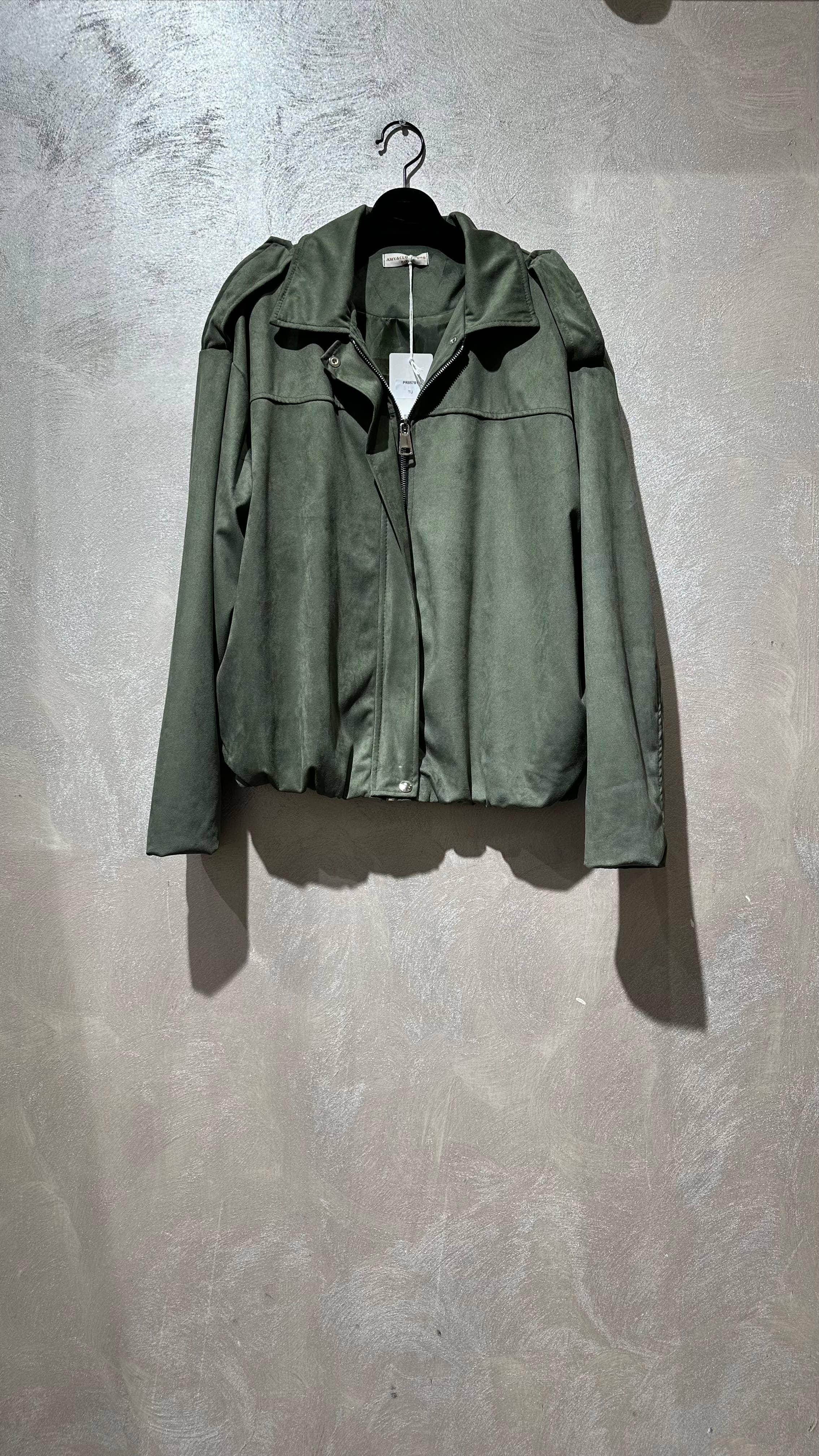 Oversize-Bomberjacke aus Suédine in Khaki – Seitenansicht mit Schulterdetails