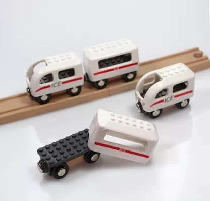 Noppi Zug ICE, kompatibel zu LEGO und BRIO, kleine Eisenbahn mit 4 Waggons