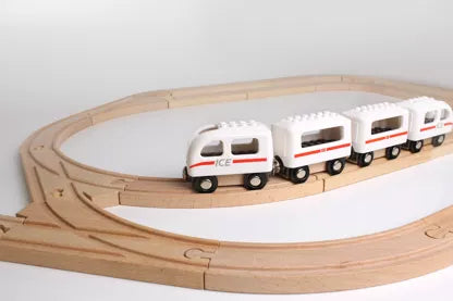 Noppi Zug ICE, kompatibel zu LEGO und BRIO, kleine Eisenbahn mit 4 Waggons