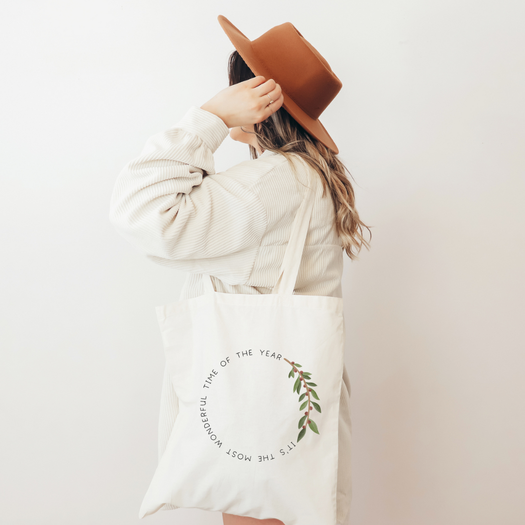 Stofftasche Weihnachten Kranz "Most wonderful time" Tote Bag