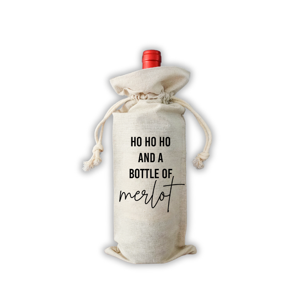 Flaschentasche „Ho Ho Ho und eine Flasche Merlot“ – Witzige Weihnachts-Weinverpackung