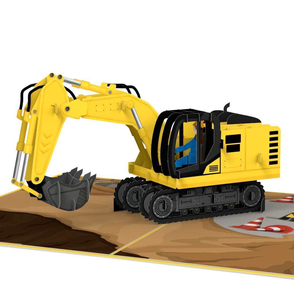 Bagger Pop-Up Karte – 3D Geburtstagskarte 15x20 cm für Kinder & Baggerfans