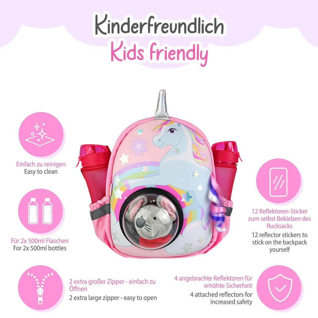 Kinder Rucksack Einhorn mit Sichtfenster – Magischer Schulrucksack 30x23x15 cm von HECKBO