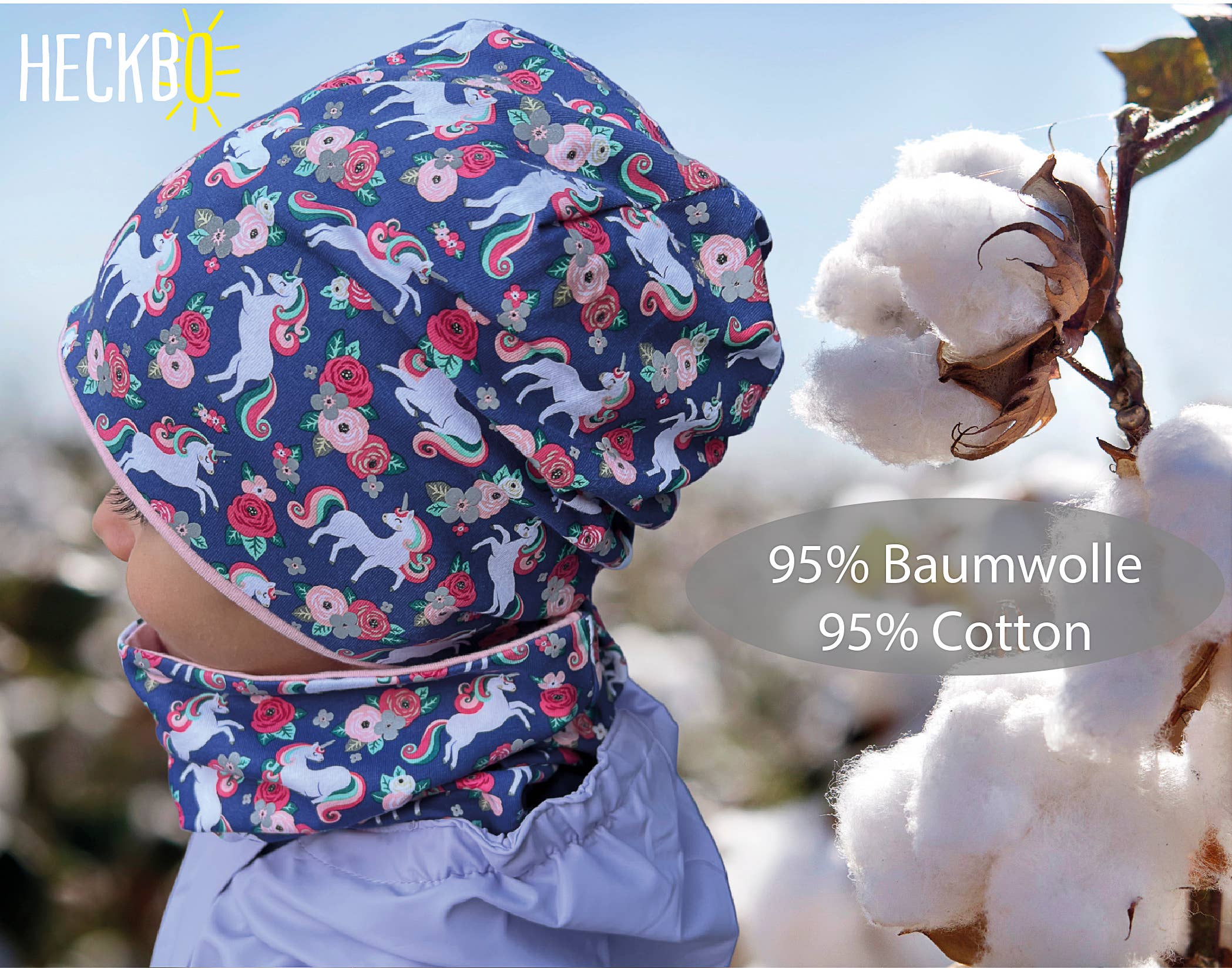 360° Reflektor Beanie & Loop – Einhorn - Jersey innen