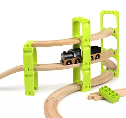 Noppi Eisenbahn - 16 Bauteile für Brücken. Kompatibel zu Holzeisenbahn und großen Klemmbausteinen