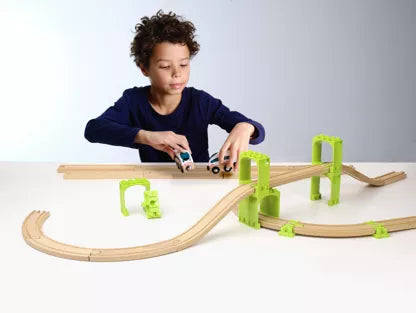 Noppi Eisenbahn - 16 Bauteile für Brücken. Kompatibel zu Holzeisenbahn und großen Klemmbausteinen