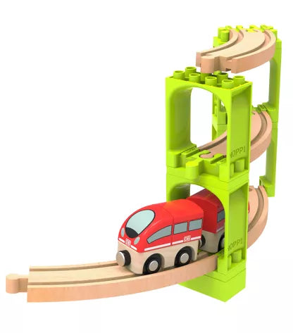 Noppi Eisenbahn - 16 Bauteile für Brücken. Kompatibel zu Holzeisenbahn und großen Klemmbausteinen