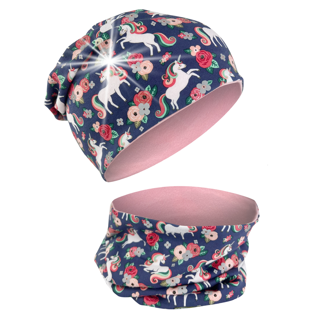 360° Reflektor Beanie & Loop – Einhorn - Jersey innen