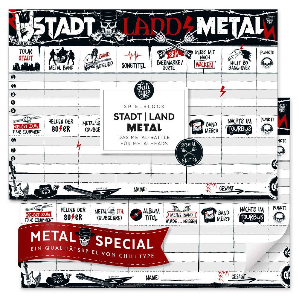 Stadt-Land-Fluss Metal, Spielblock DIN A4