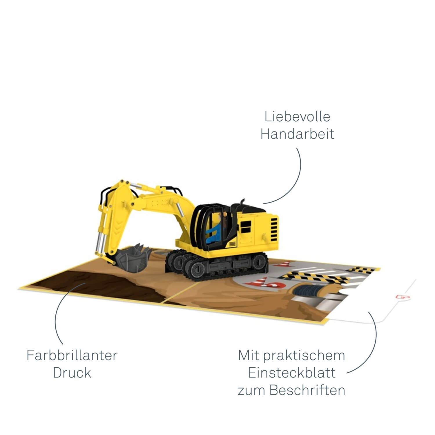 Bagger Pop-Up Karte | 3D Geburtstagskarte für Kinder