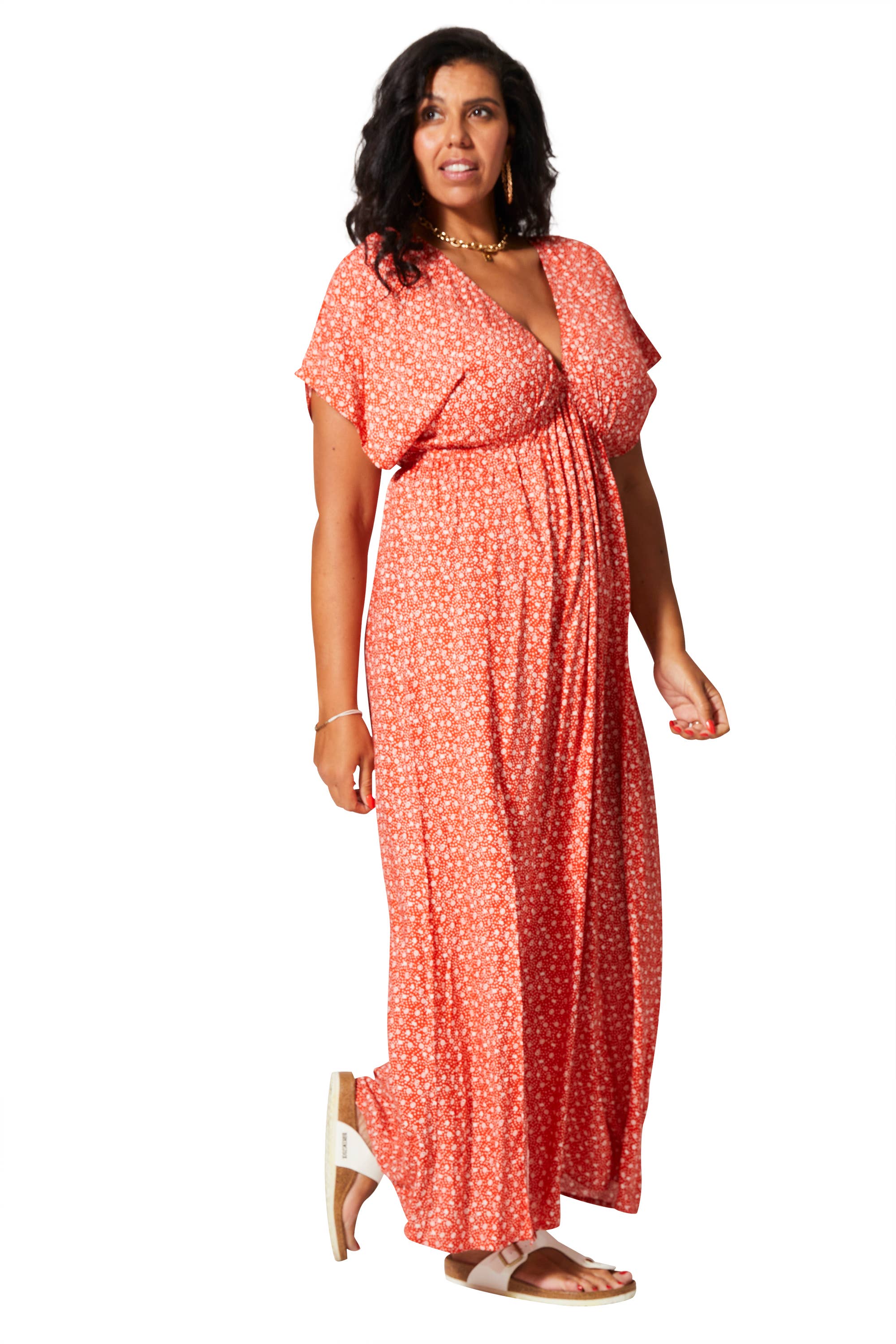 LANGES KURZÄRMLIGES SOMMERKLEID MAXIPV0007D