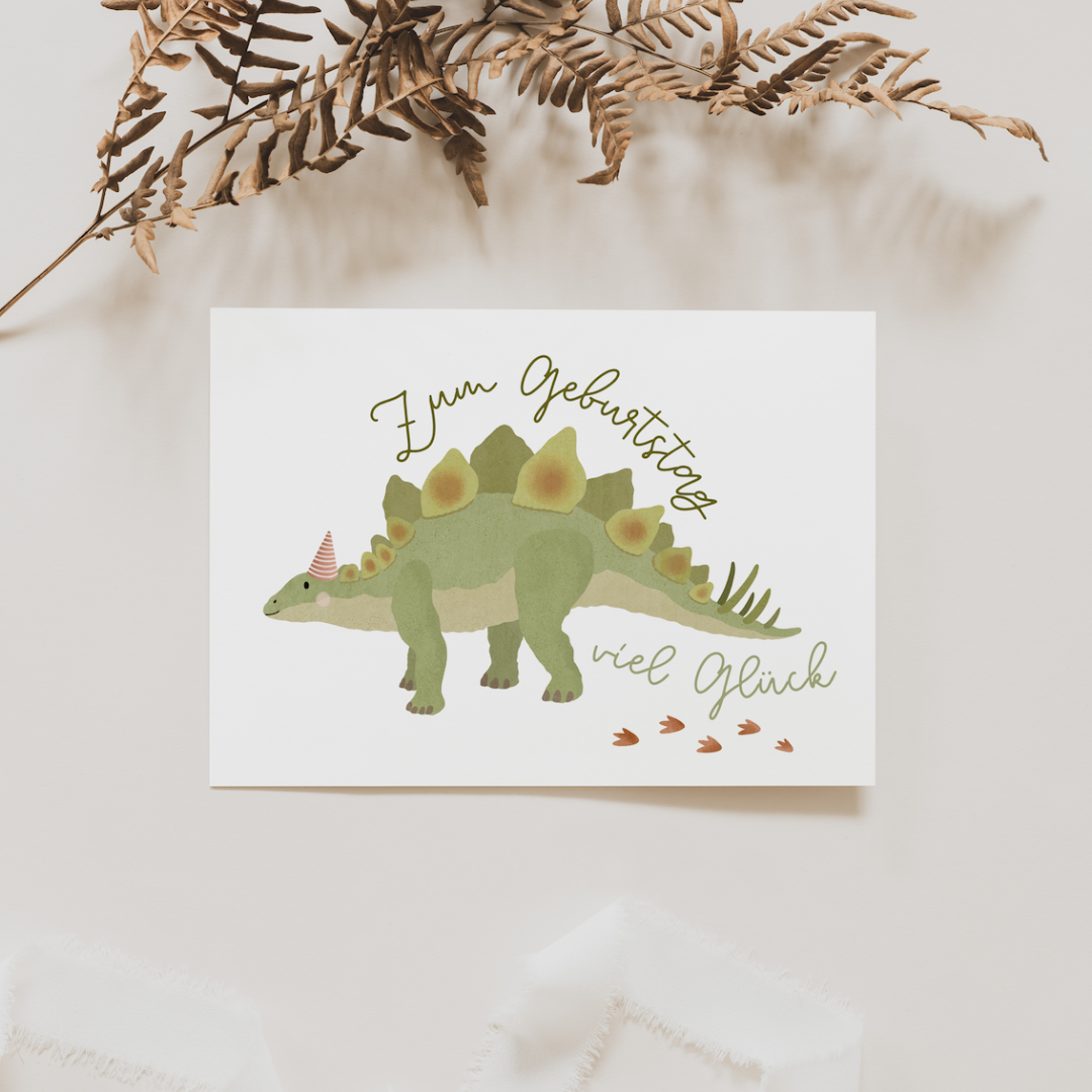 Postkarte Dino - Geburtstag Dinosaurier Stegosaurus