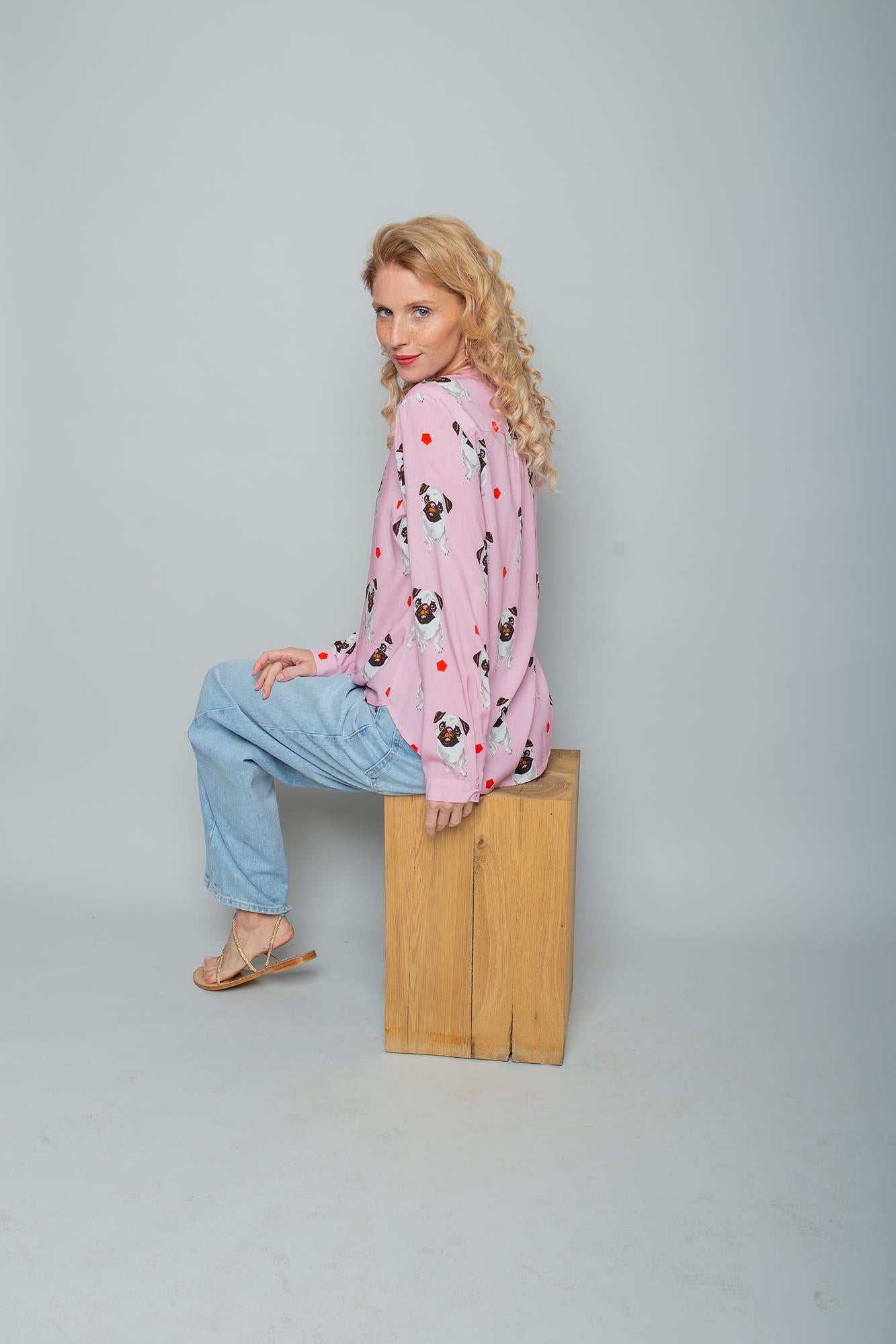 Emily van den Bergh Langarm Bluse in Pink - Hundeliebe - Mops