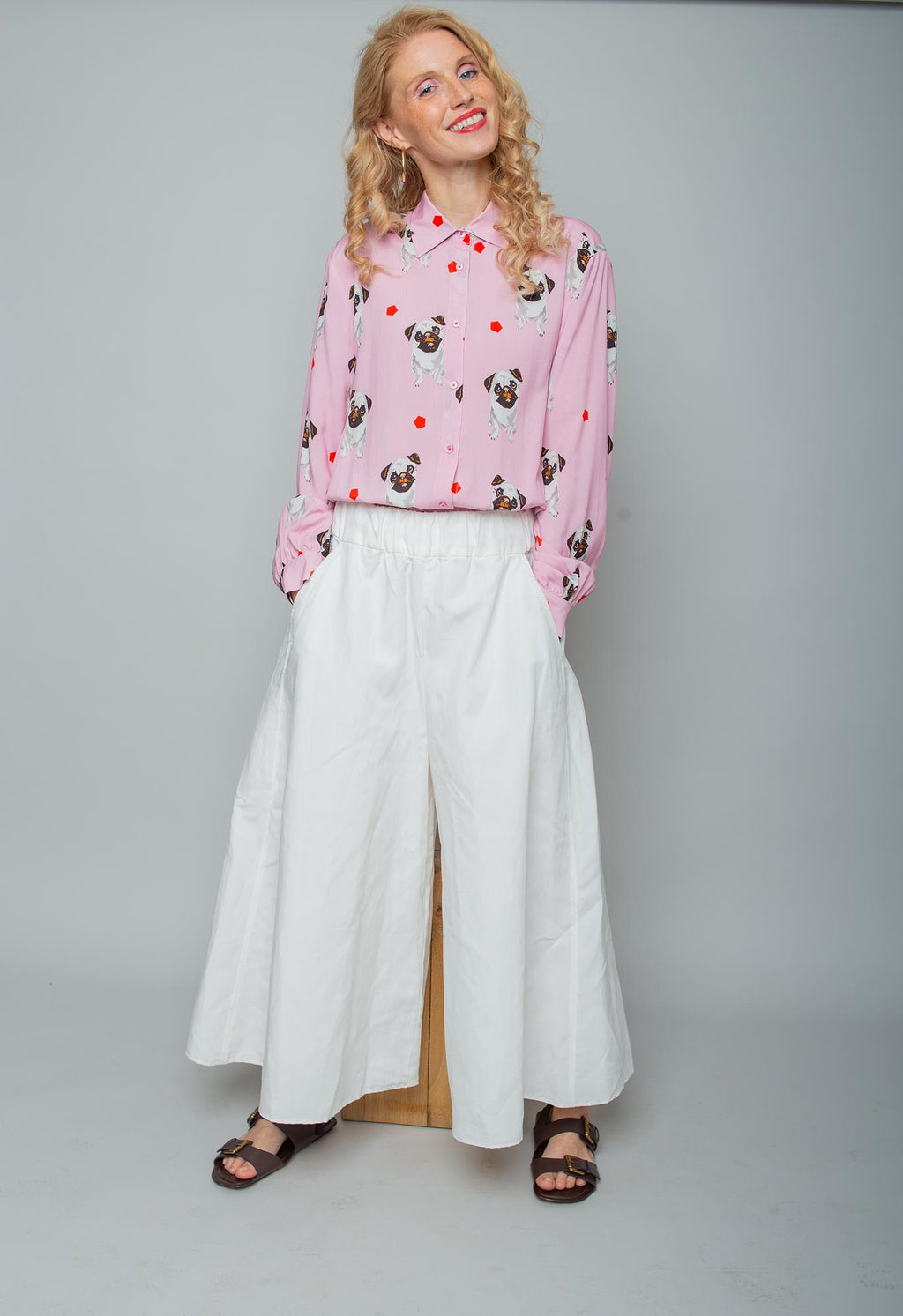 Emily van den Bergh Langarm Bluse in Pink - Hundeliebe - Mops