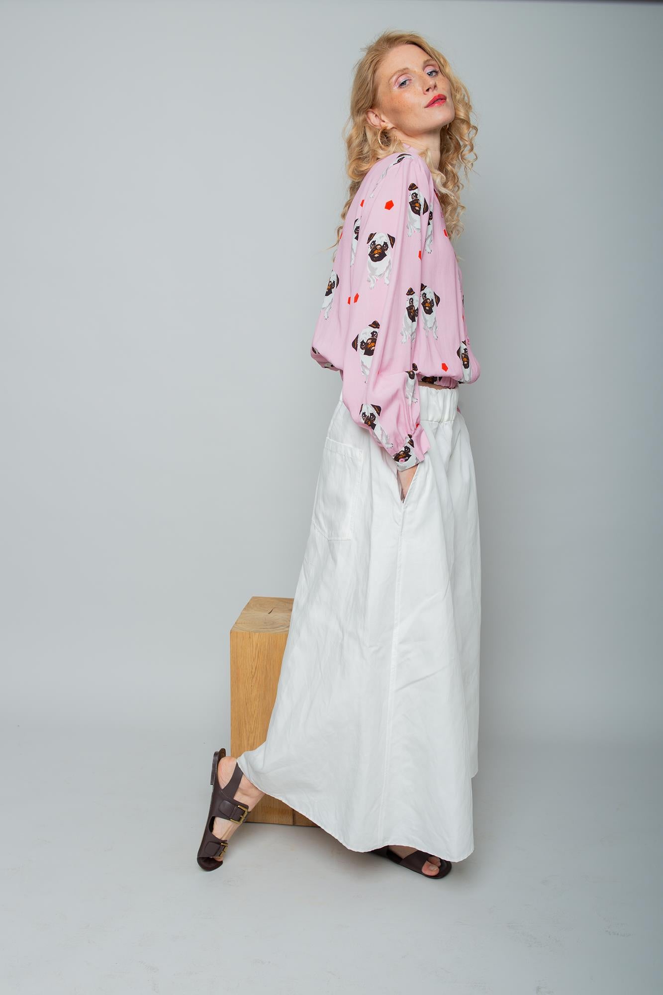 Emily van den Bergh Langarm Bluse in Pink - Hundeliebe - Mops