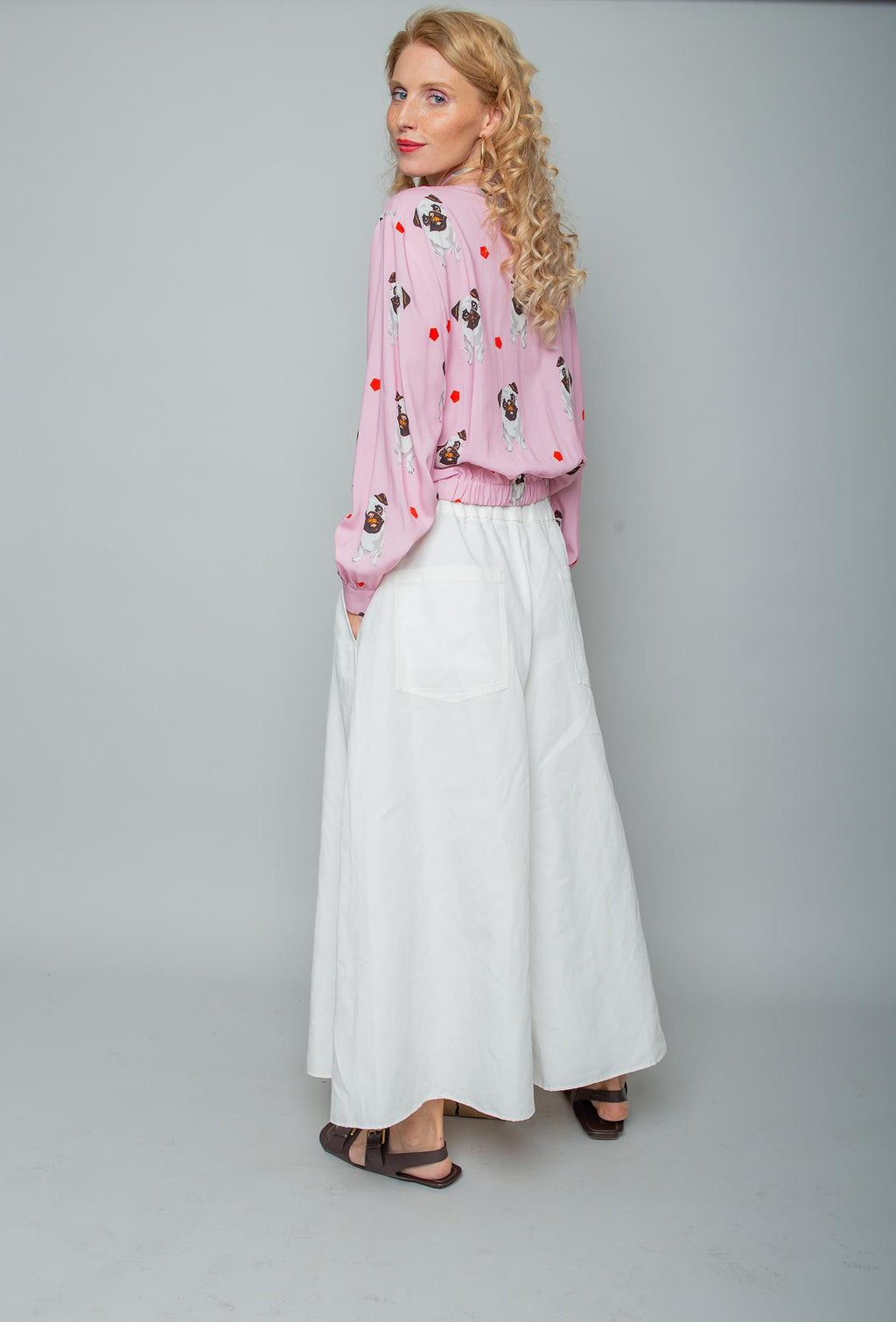 Emily van den Bergh Langarm Bluse in Pink - Hundeliebe - Mops