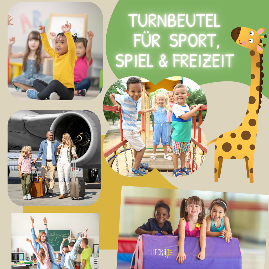 Turnbeutel Dschungel mit Sichtfenster – Kinder Sportbeutel 40x32 cm von HECKBO