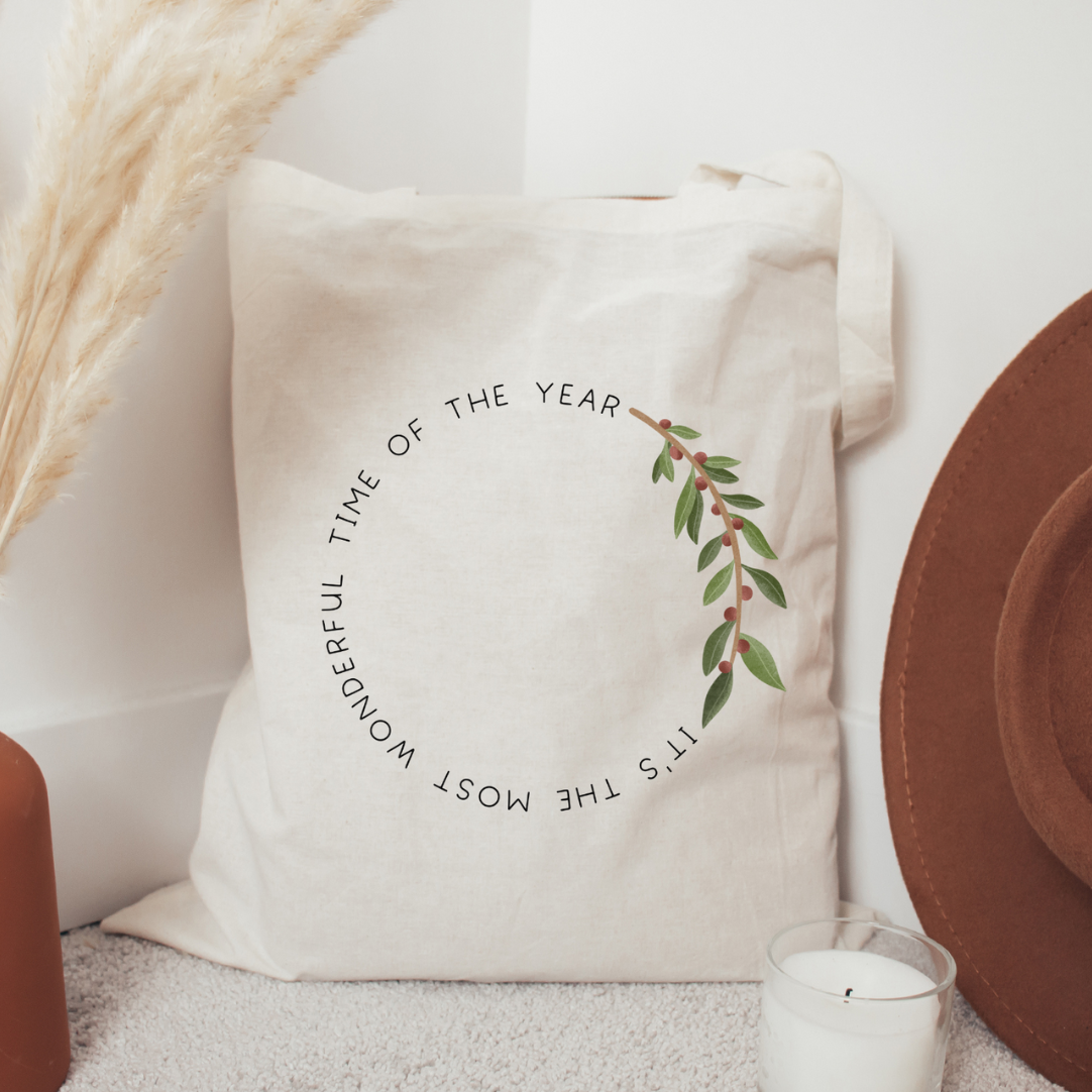 Stofftasche Weihnachten Kranz "Most wonderful time" Tote Bag