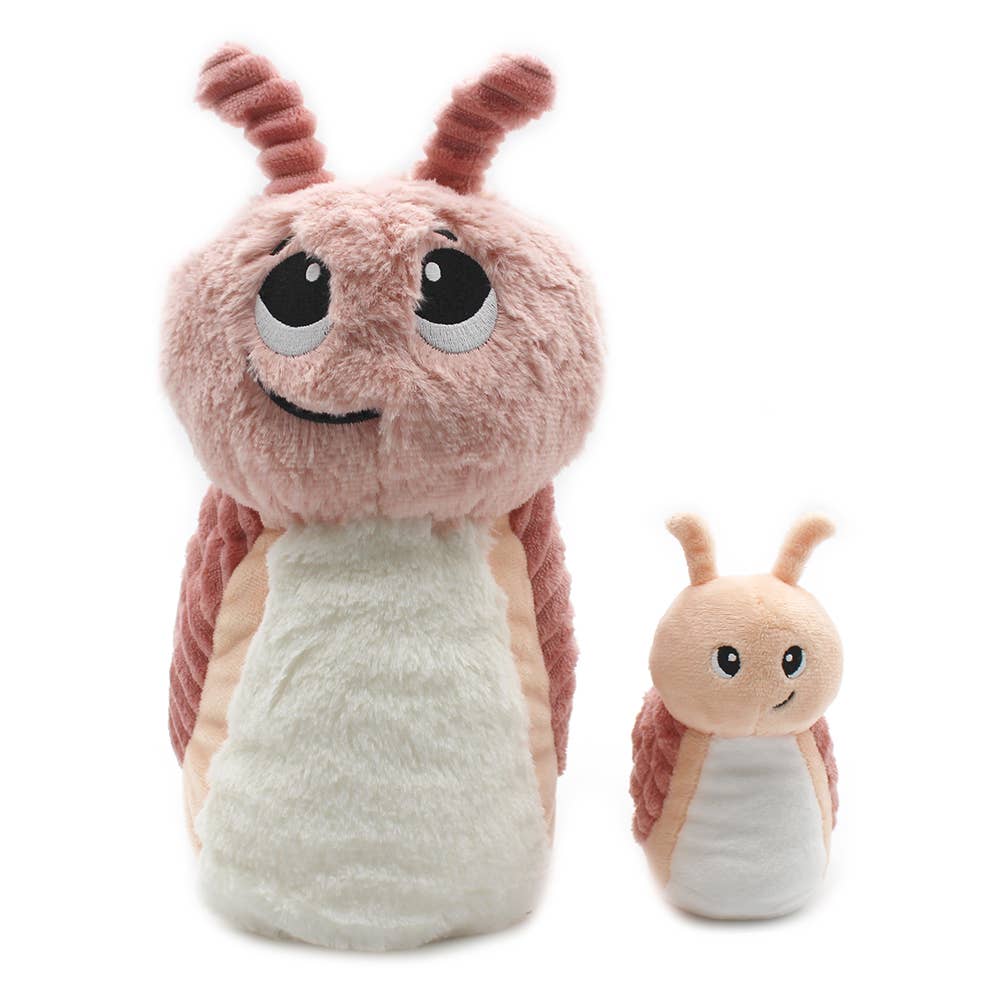 Les Ptipotos Plüsch Mama & Baby Schnecke Rosa 25 cm – Interaktives Kuscheltier