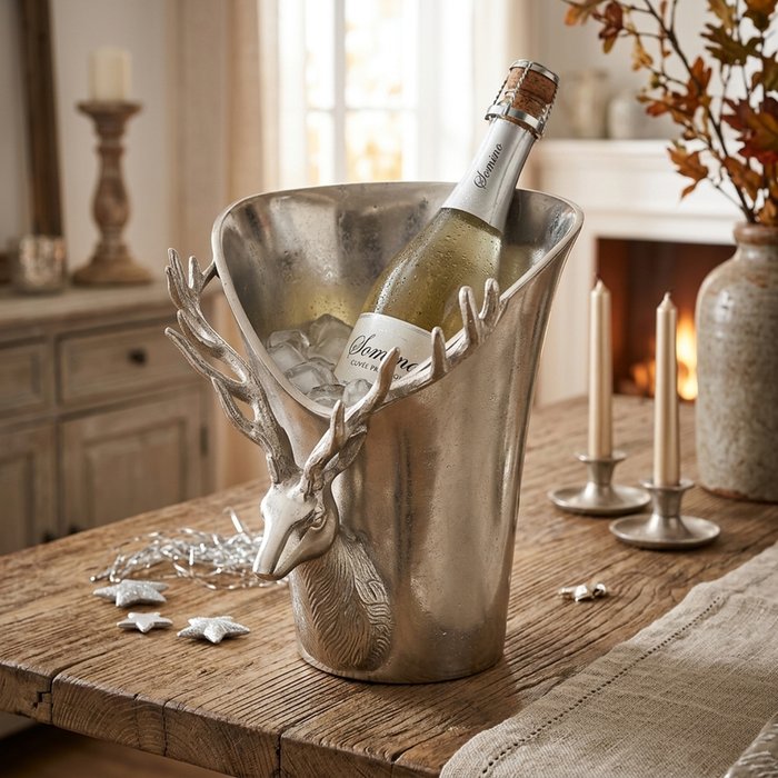 Sekt-/Champagnerkühler Somino – Hirsch-Design, vernickeltes Aluminium (B-Ware)