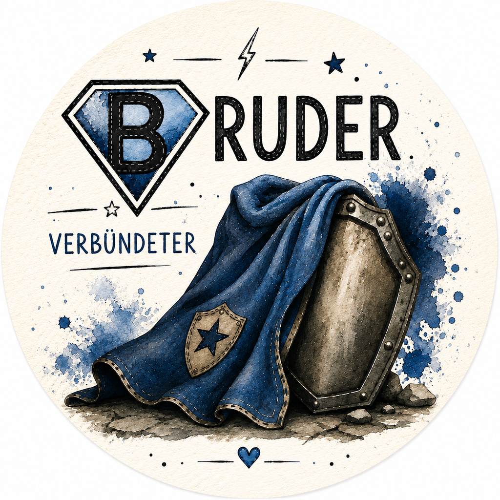 Bierdeckel Bruder – Verbündeter, Aquarell-Look blau mit Umhang und Schild