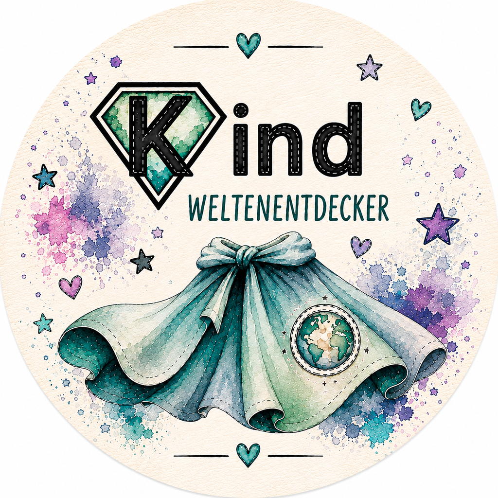 Bierdeckel Kind – Weltenentdecker, Aquarell-Look türkis mit Superheldenumhang