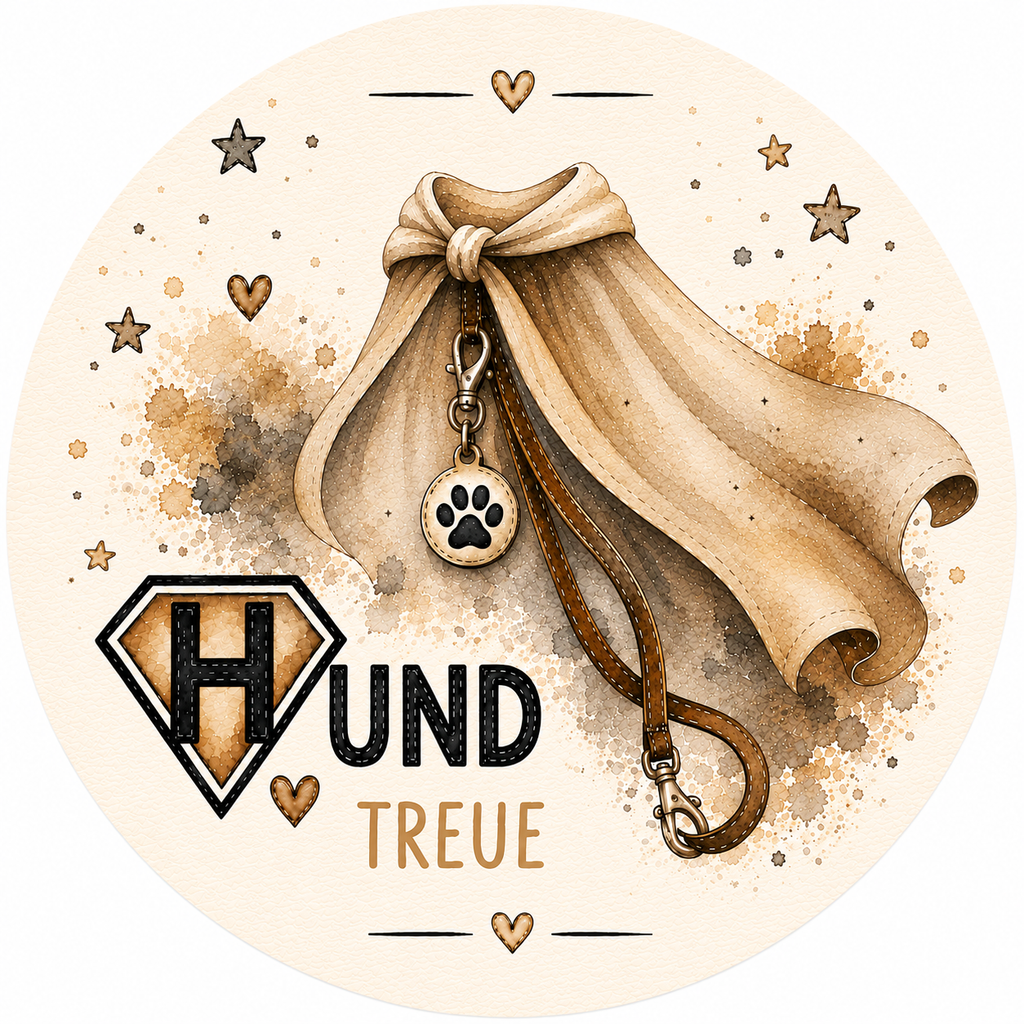 Bierdeckel Hund – Treue, Aquarell-Look beige mit Superheldenumhang und Pfote