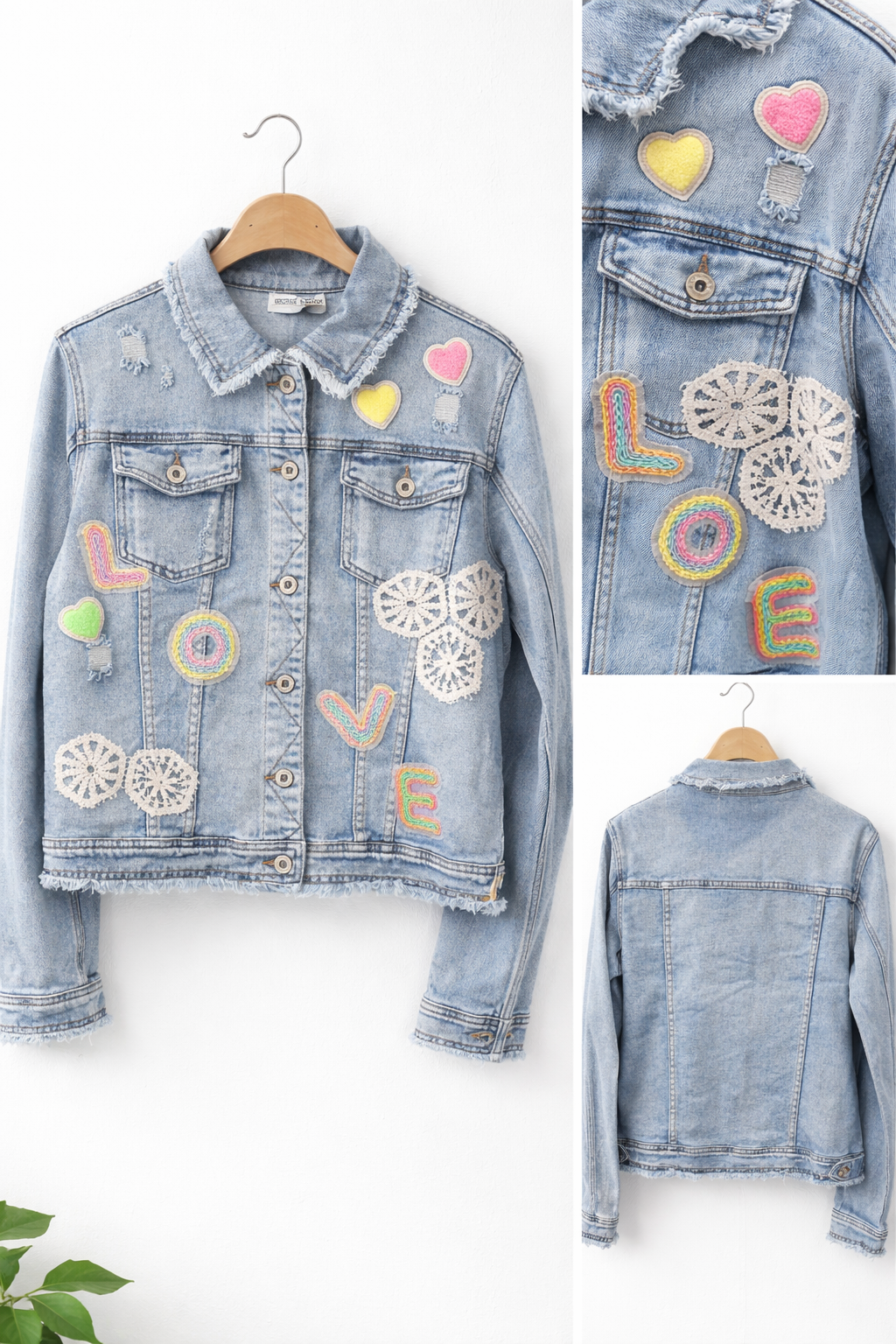 Jeansjacke LOVE Patches – Boho Denim Jacke bunt