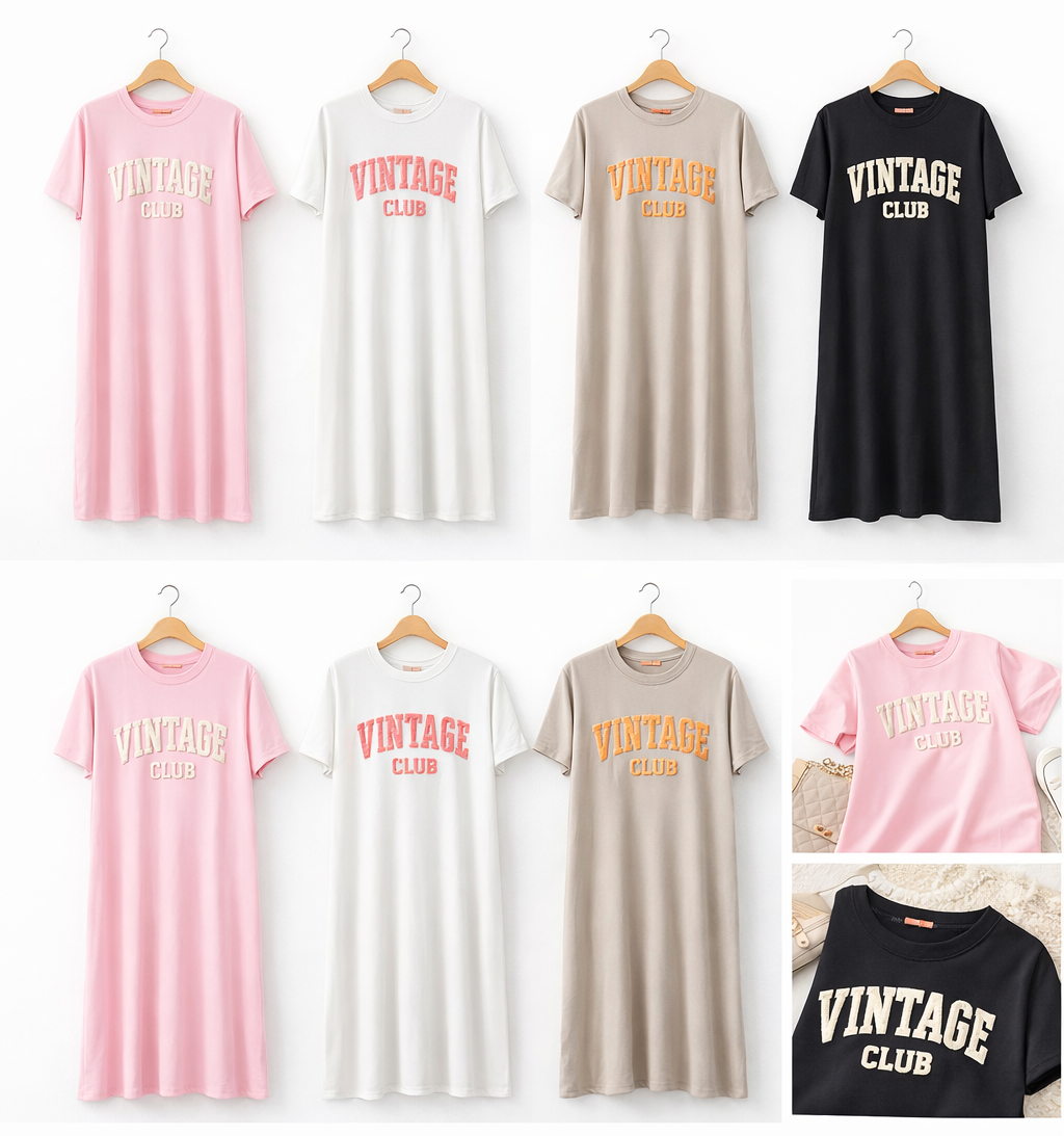 T-Shirt Kleid mit Schrift "Vintage Club"