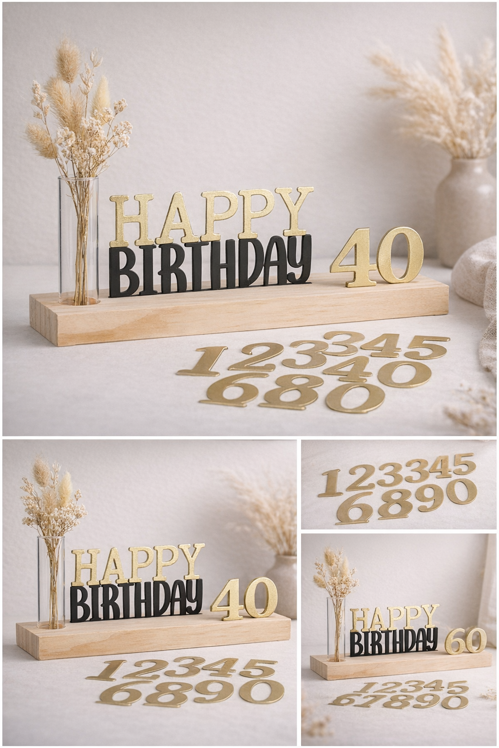 Geburtstags-Teelichthalter aus Holz mit Reagenzglasväschen und austauschbaren Zahlen