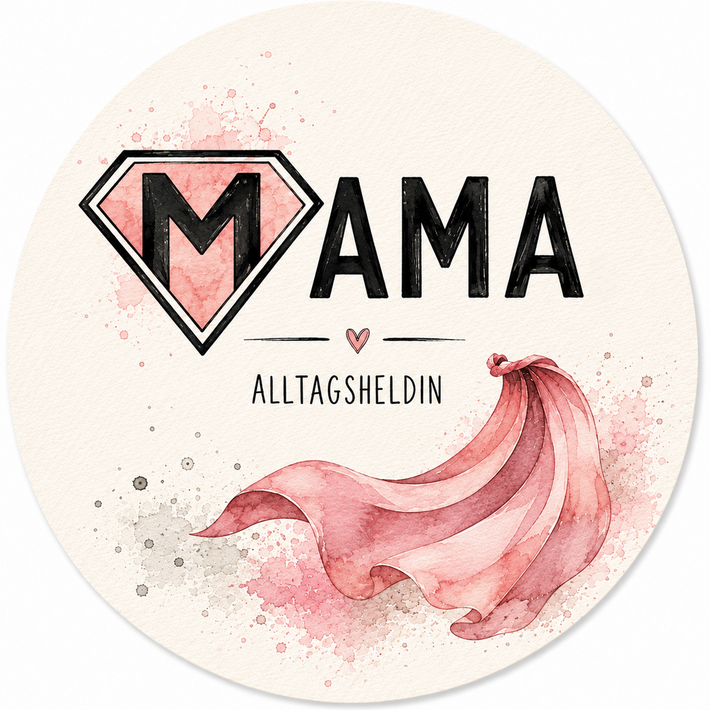 Bierdeckel Mama – Alltagsheldin, Aquarell-Look rosa mit Superheldenumhang